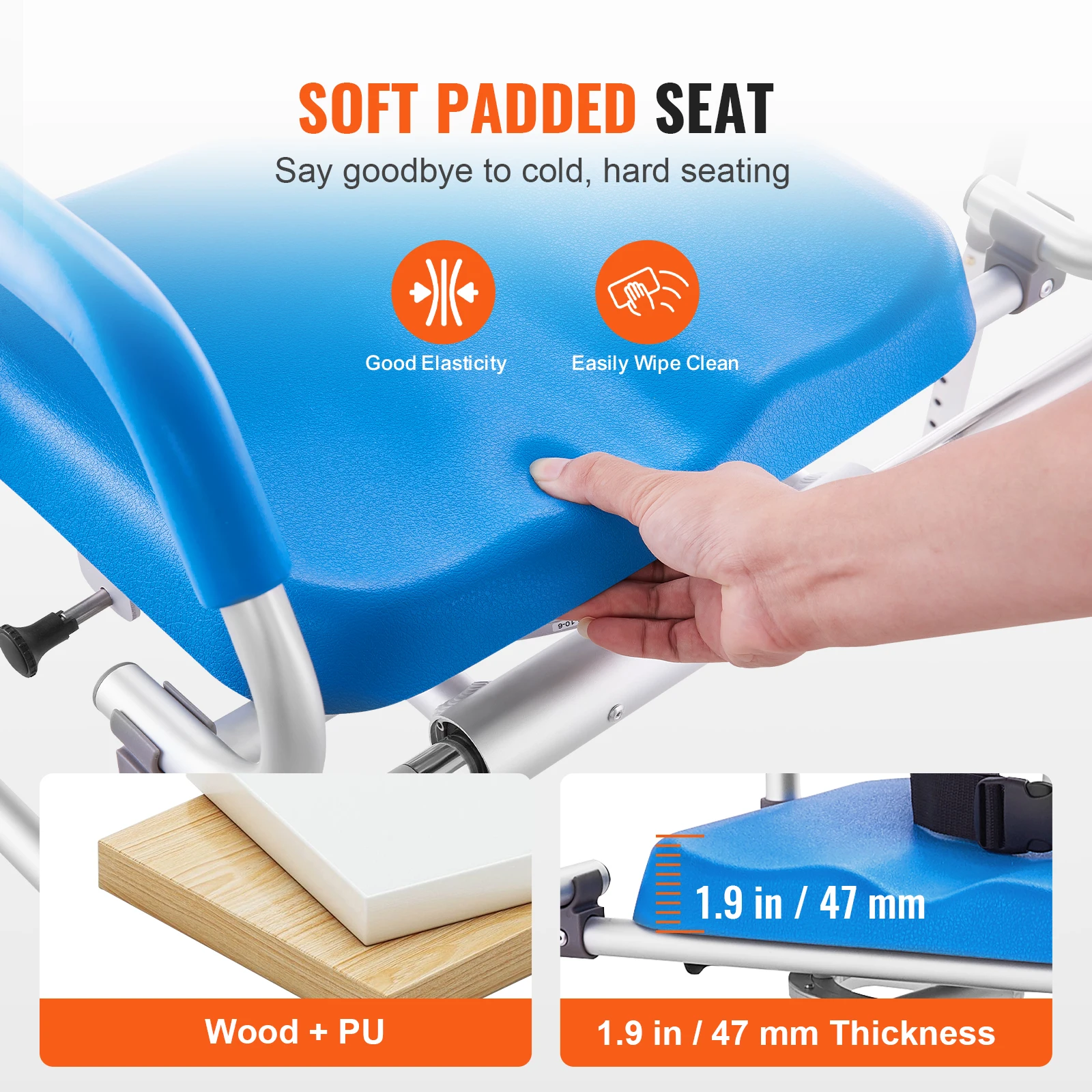 VEVOR Sliding Tub Transfer Bench with 360 Degree Swivel Seat Safety Belt Height Adjustable Bath Chair for Elderly Disabled 330LB 3