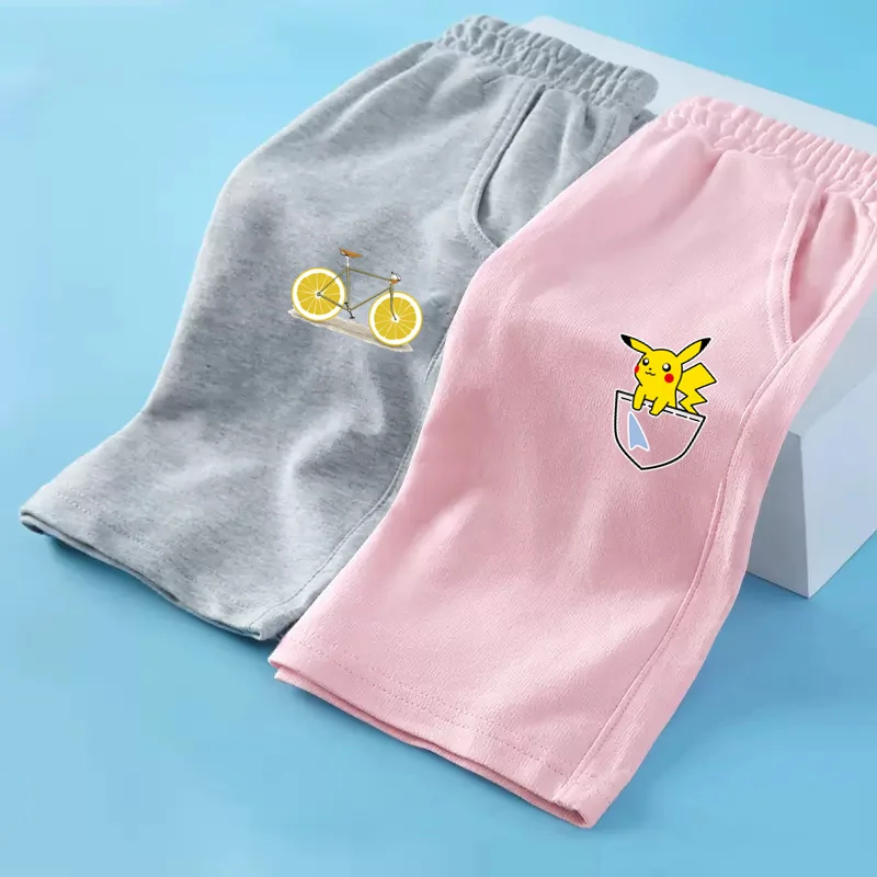 Children Summer Sweatpants Lemon Bicycle Loose Shorts Boys Girl Elastic Waist Pant 3-14Y