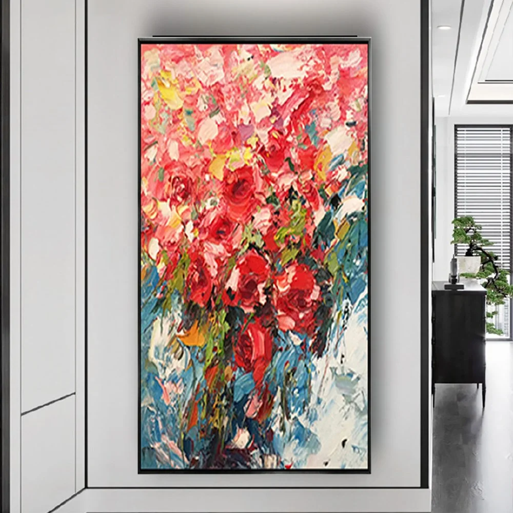 

Large Abstract Paintings Modern Flowers Oil Painting On Canvas Handpainted Red Rose Wall Art Pictures For Living Room Decor Gift