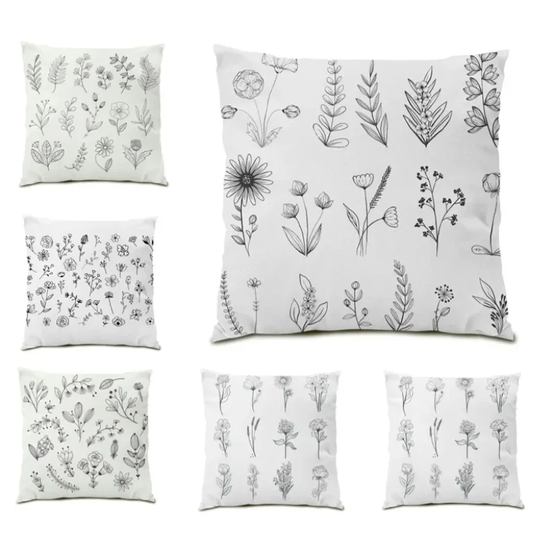 

Minimalist Art Pillowcase Reversible Cushion Cover 45x45 Luxurious Geometric Botanical Decor White Pillowcase Cojines DF1116