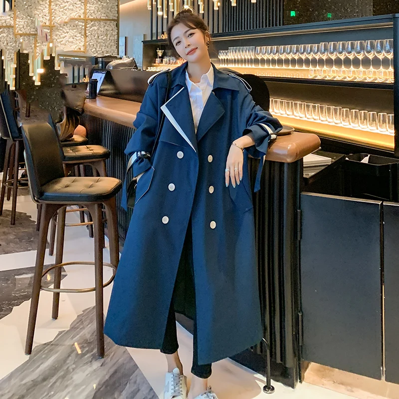 New Korean Loose Oversized Long Women's Trench Coat 2022 Spring Autumn Double-Breasted Belted Windbreakers Female Cloak Overcoat long puffer