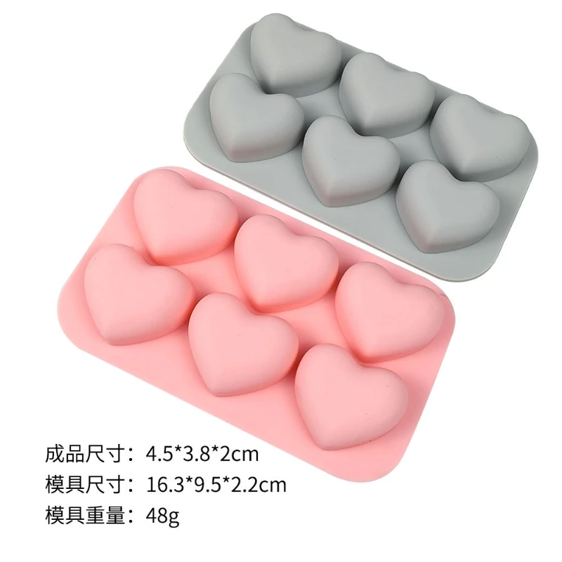 Silicone Soap Molds 6 Cavities Valentine Heart Silicone Soap Mold DIY Love Soap Making Chocolate Baking Candle Mold Gifts Craft Supplies Home Decor