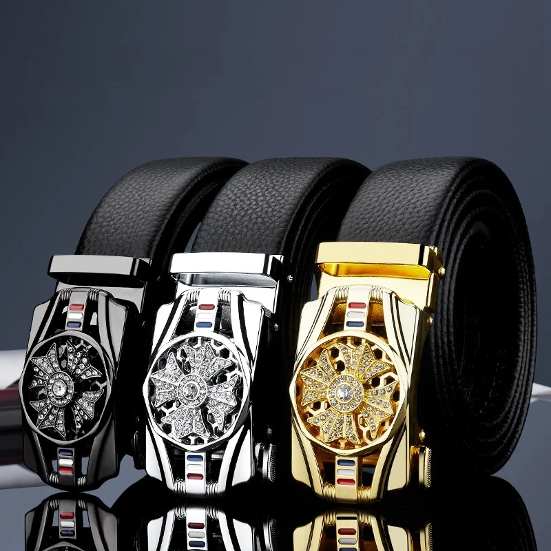 

Luxury Genuine Leather BeltMen's Casual Dress Belt 100% Cowhide Automatic Ratchet Belt for Jeans Pants Waistband