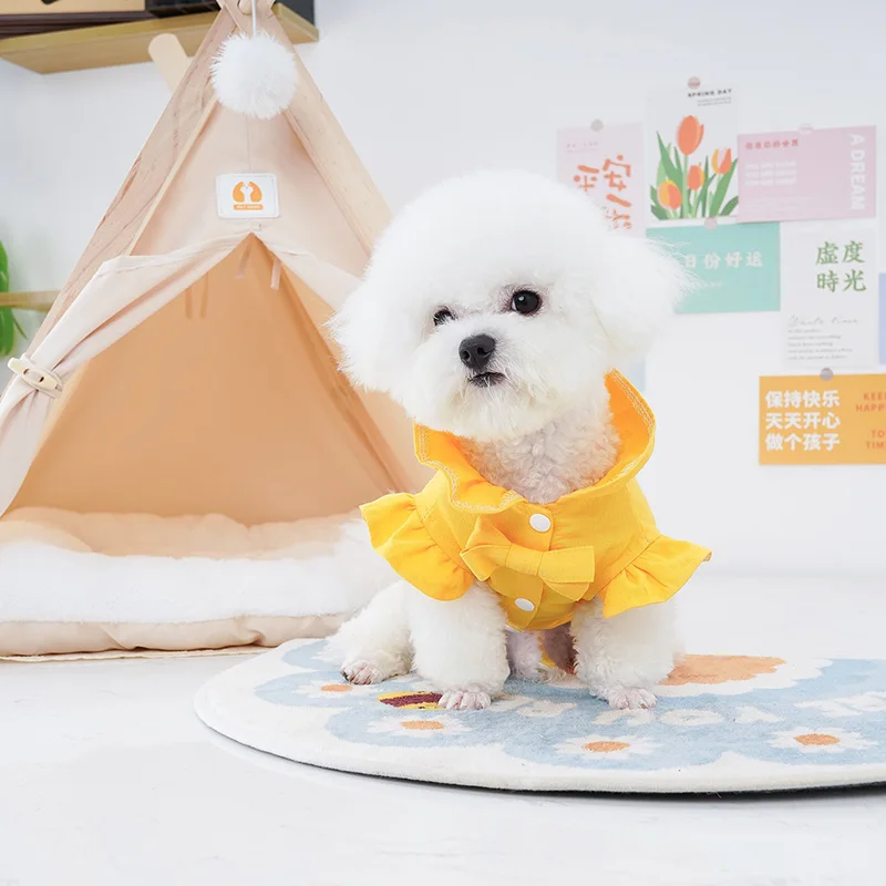 단색 강아지 의류 레이스 애완 동물 조끼 용수철, 강아지 가디건, 애완 동물 용품, 가죽 끈 달린 테디 의류, 여름 신상