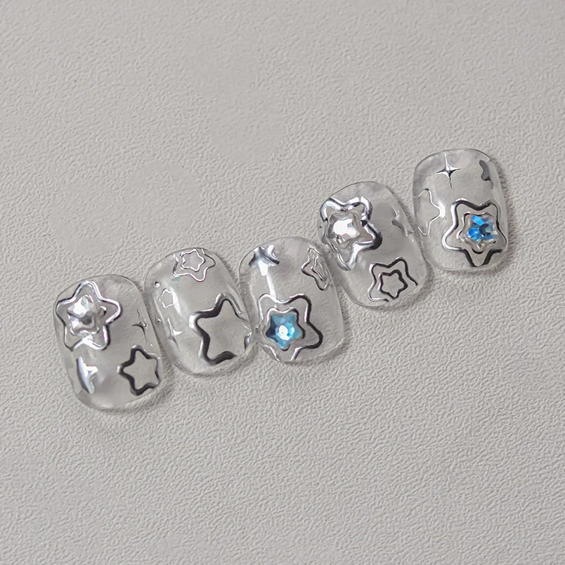 Colored Crystal Star Love Heart Shiny Silver Hollowed Smudging Rainbow Flower Jelly Embossed Nail Art Stickers Manicure Decals 2