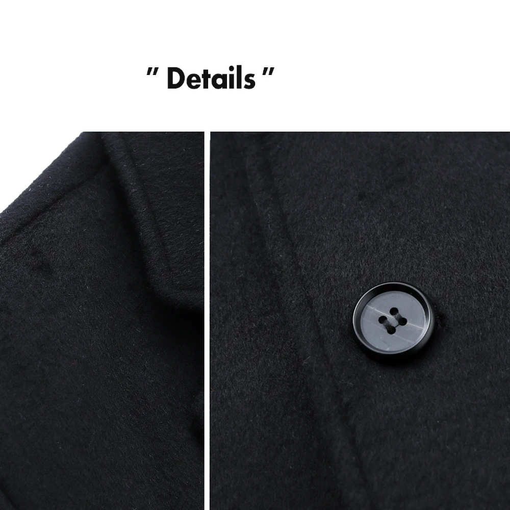 Men Suits Blazer Classic Peak Lapel Double Breasted Wool Long Jacket 1 Coat