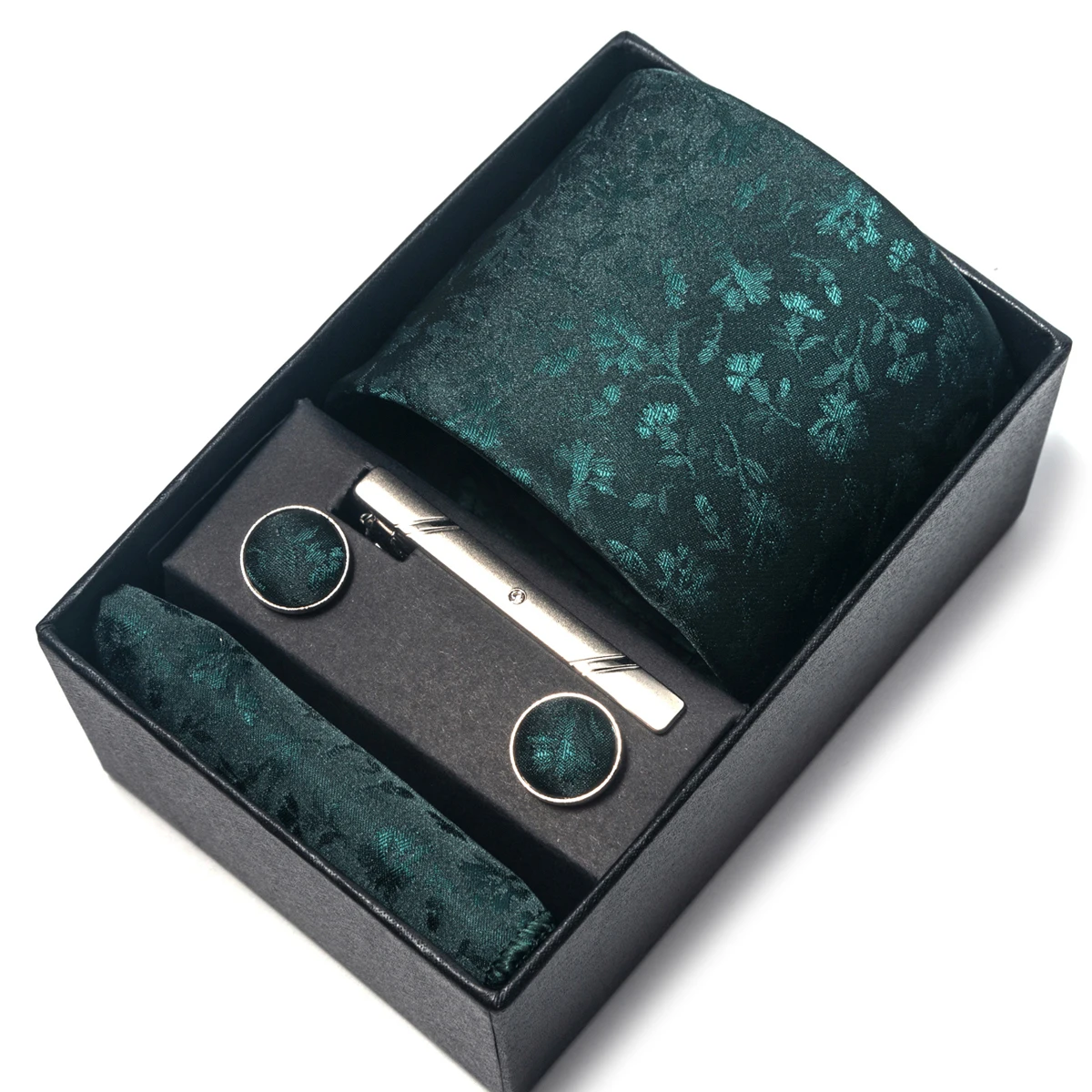 

Green Tie Men Newest design Classic Holiday Present Silk Tie Handkerchief Cufflink Set Necktie Box Wedding Accessories