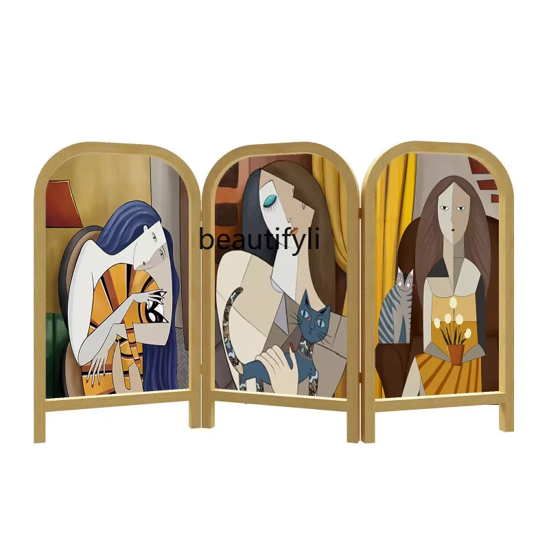 

Simple Solid Wood Screen Living Room Bedroom Folding Mobile Partition Ornament Decoration Modern Style Partition Wall