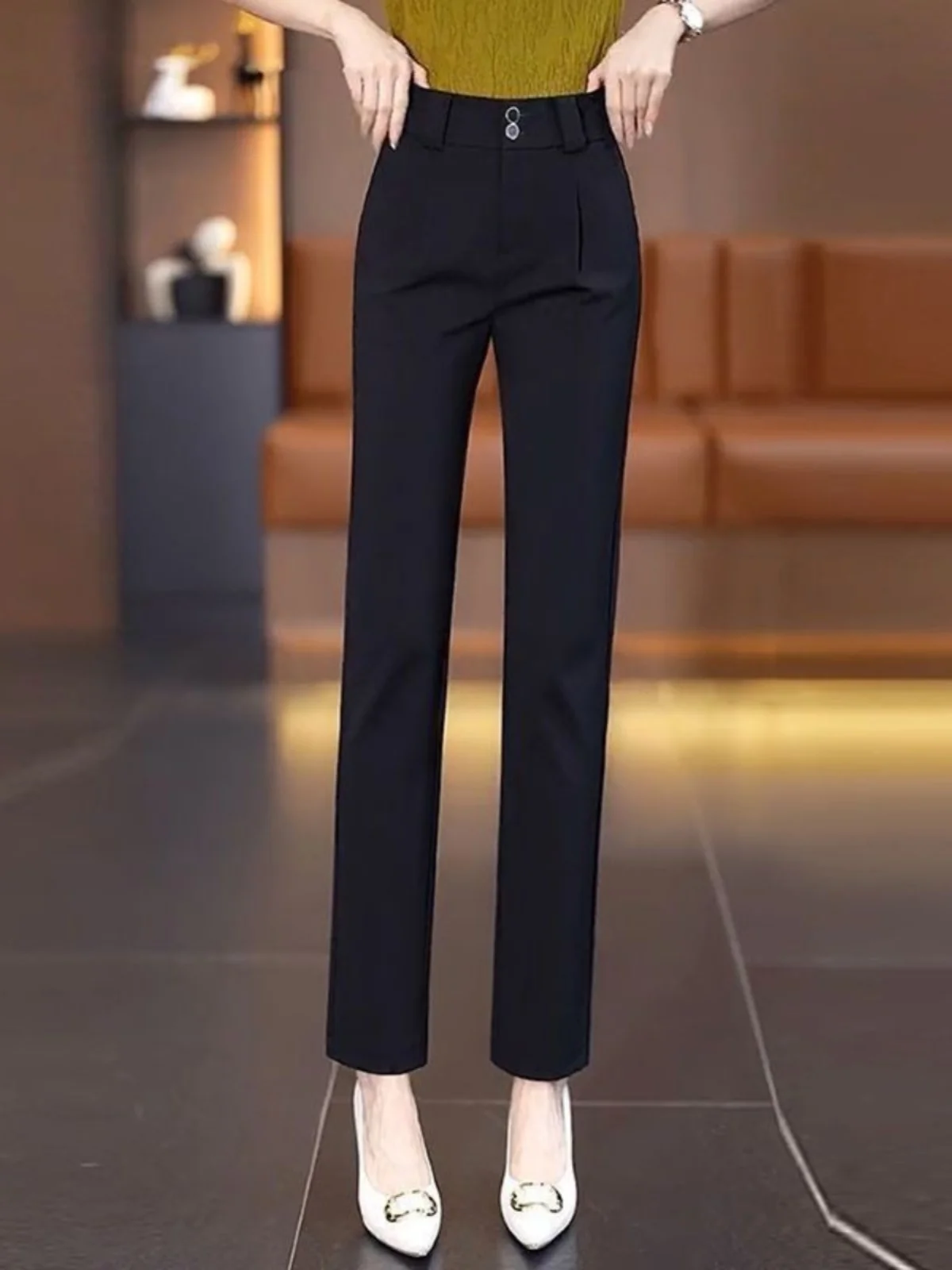 High Waist Straight Leg Suit Pants Women's Profional Slimming Casual Trousers Spring Autumn New Sle Knife  Pants