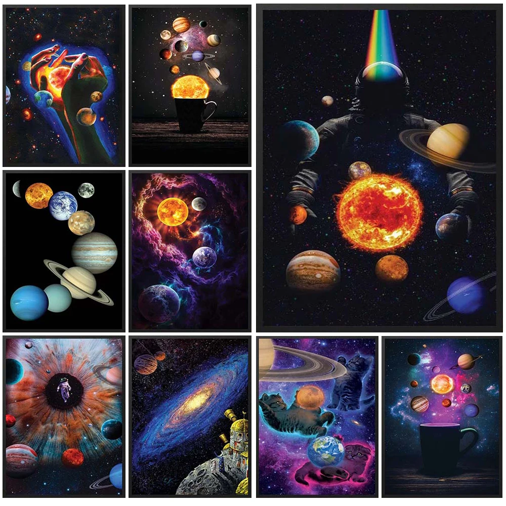 

Colorful Universe Star Space Cartoon Planets Wall Art Canvas Painting Home Decor Wall Pictures For Living Room Unframed