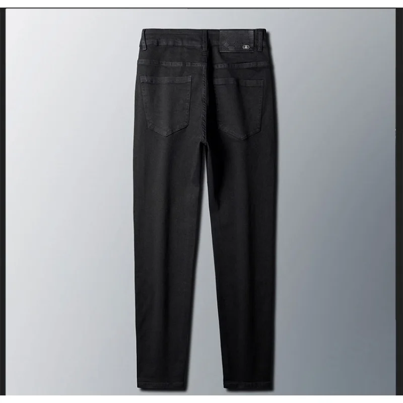 Simple Classic pure black jeans men's elastic soft slim-fitting small straight fashionable all-match office business casual pant 5