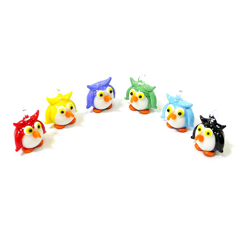 

6pcs Cute Glass Owl Tiny Figurines Charm Pendant Colorful Funny Mini Bird Animals Ornaments DIY Women Jewelry Making Accessories