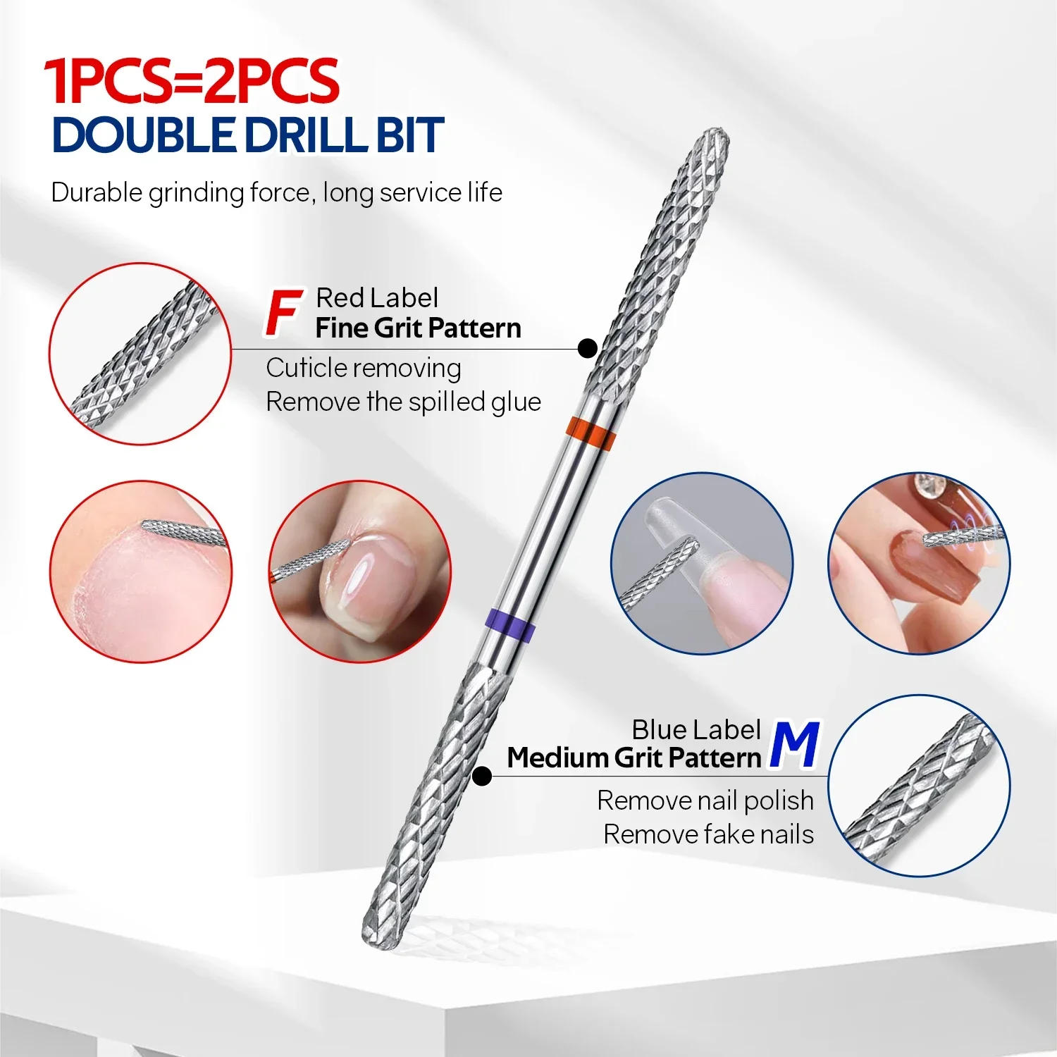 1PCS Double Side Tungsten Blue Red Carbide Nail Drill Bit Electric Nail Mills Cutter for Manicure Gel Polish Remover Files