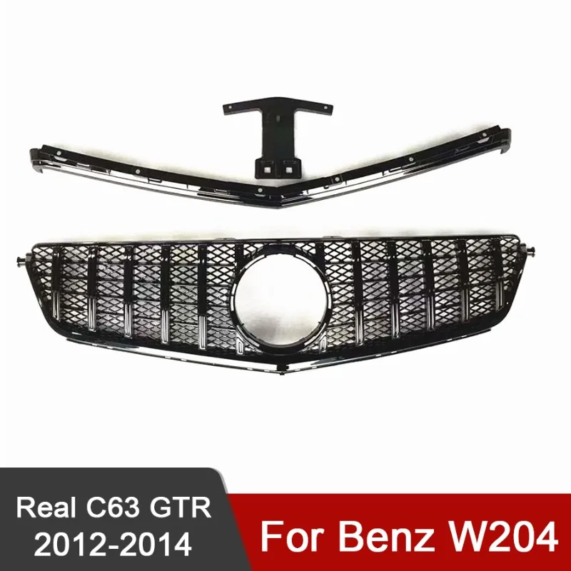 

For Mercedes Benz W204 C-Class Gloss Black Grill Car Front Bumper Racing Grilles (Real C63 GTR)