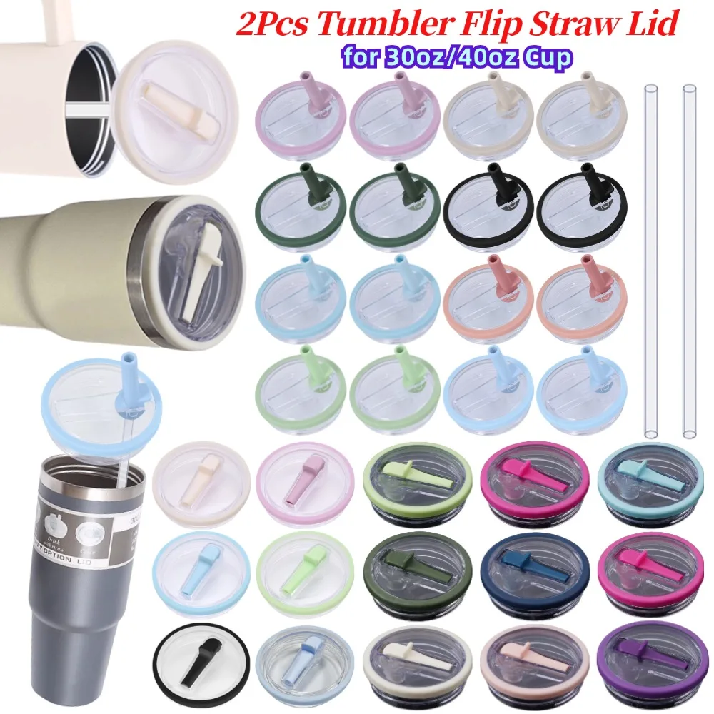 Tumbler Cover 2PCS Tumbler Cover Replacement Lids for Stanley 30Oz/40Oz Tumbler Mug Spill Proof Cup Lids Covers Dustproof Water Cups Straw Lid
