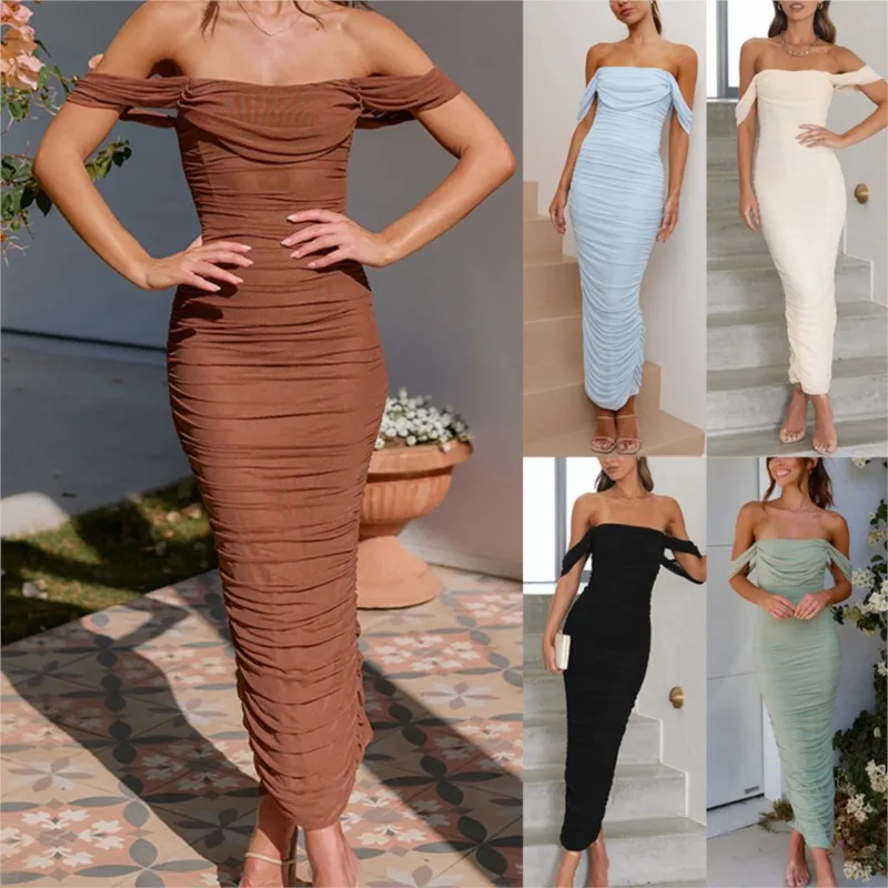 

Beach Bath Outlet Women Cover Up Dress 2023 Suit New One Shoulder Elastic Ins Party Zipper Solid Polyester Summer Swimwear Long
