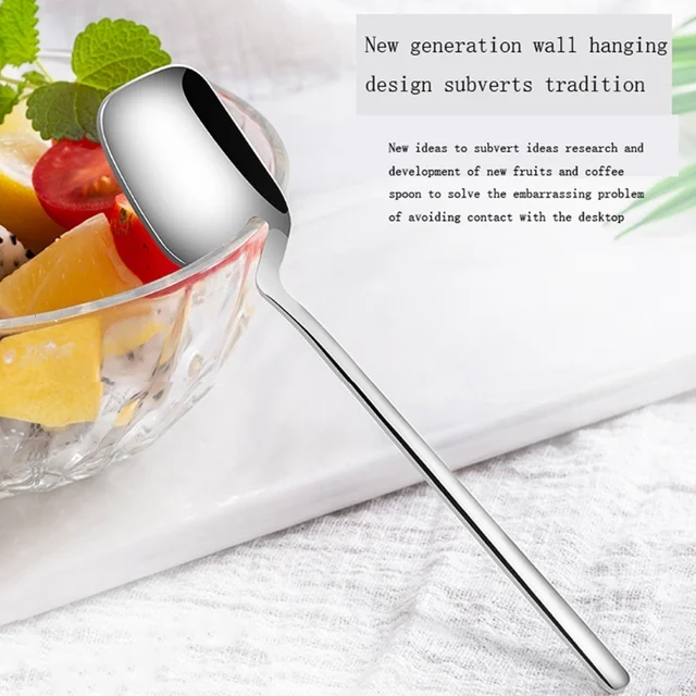 Creative Long Handle Wall Hanging Spoon Stainless Steel Dessert Mixing Ice Cream Tea Coffee Spoon Stirring Spoon Tableware Party 4