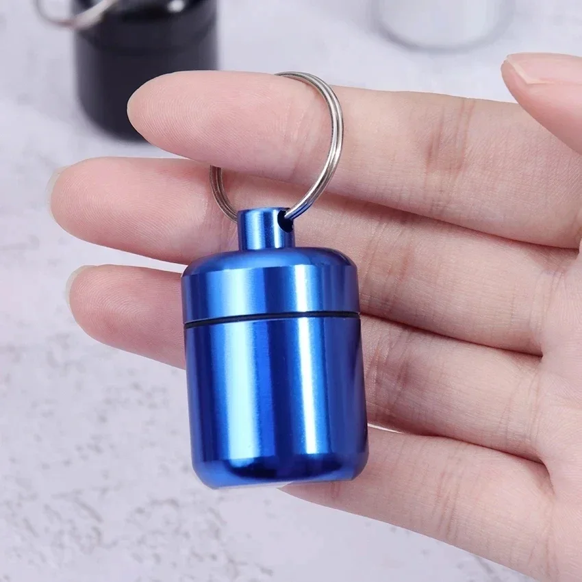 

1PC Waterproof Aluminum Pill Box Case Bottle Metal Mini Cache Drug Holder Container Keychain Medicine Box Health Care