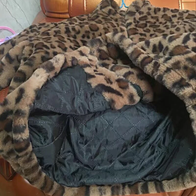 Vintage Leopard Warm Flurry Jacket Women Autumn Winter Thick Cropped Fake Fur Coat Korean Fashion Imitation Mink Zipper Outwear