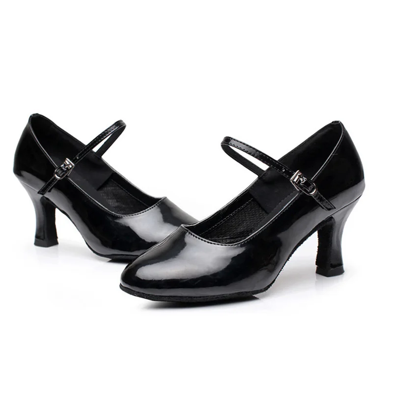 USHINE PU Heel 7cm Black Salsa Tango Latin Dance Shoes Woman Zapatos De Baile Latino Mujer Ballroom Shoes
