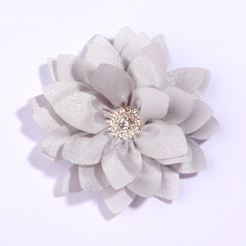 5 Fleurs En Mousseline Avec Strass - Diamètre 8,5 Cm, Blanc - Pour Décorer Robes, Chapeaux, Accessoires DIY