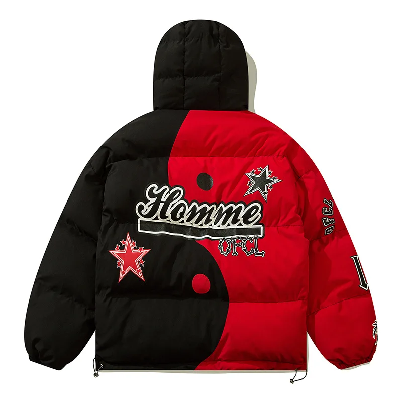 Mens Winter Hooded Parka Jacket Yin Yang Skeleton Print Streetwear Oversized Coat Harajuku Loose Thick Warm Outwear Unisex parka coat,parkas coat