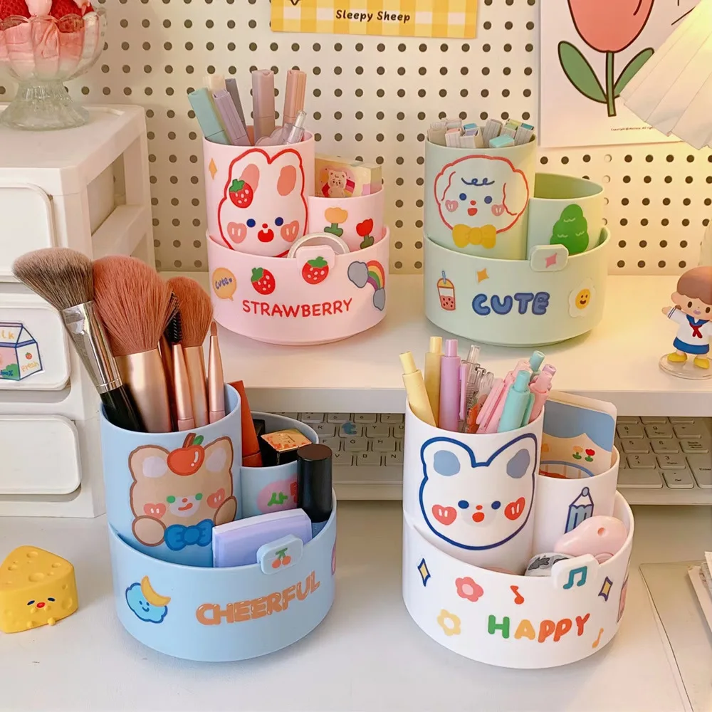 

Multi-Functional Partitioned Rotating Pencils Holder Large Capacity Desktop Pen Organizer Box with Smartphone Stand Rotatable