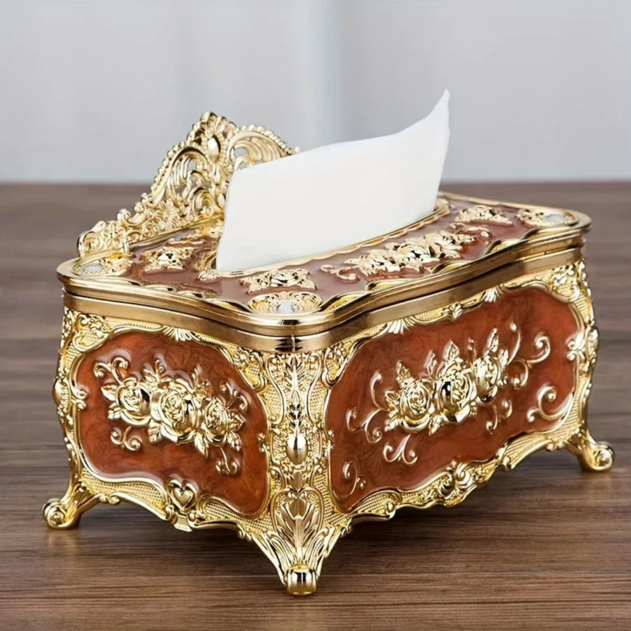 European Style Tissue Box, High-end Hotel Restaurant Napkin Extraction Box, Living Room Desktop Paper Extraction Storage Box 4