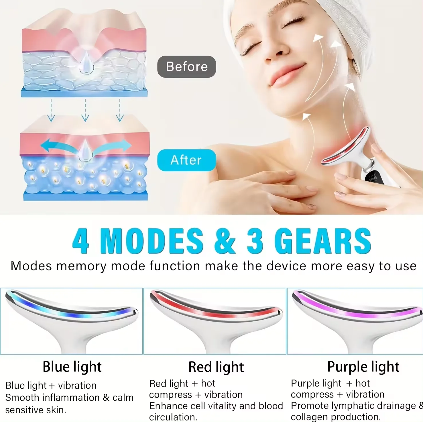 3 in 1 Facial Massager EMS Microcurrent Neck Face Lifting Device Red Light Photon Anti-aging Massager Skin Tightening Machine