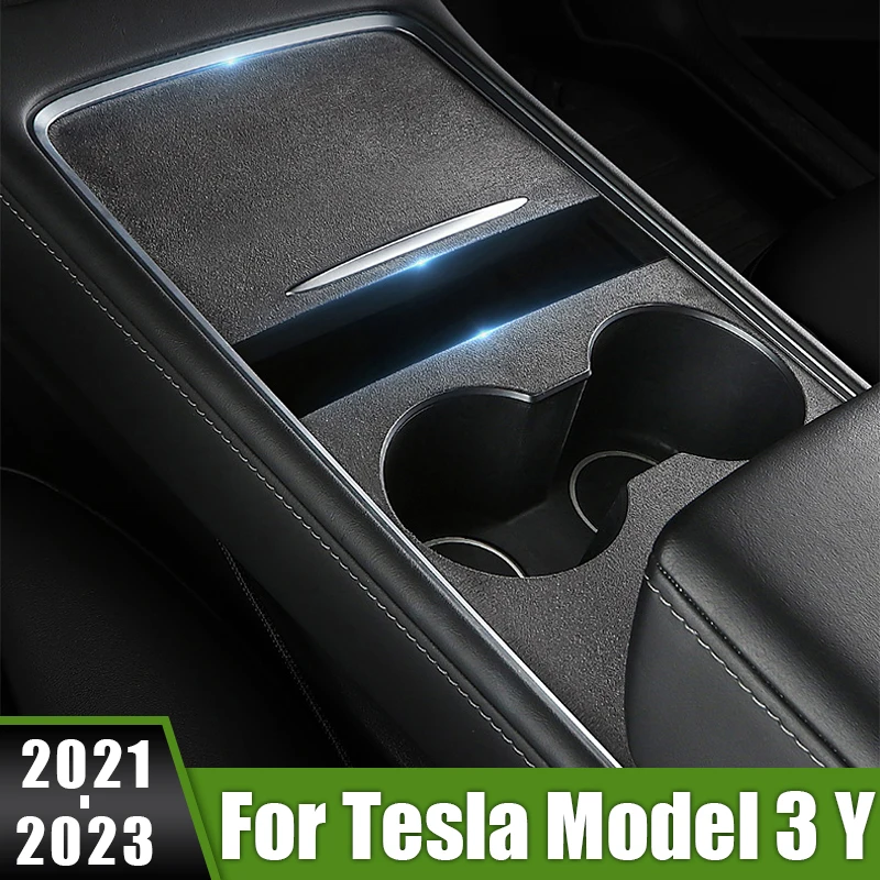 

For Tesla Model 3 Y 2021 2022 2023 Car Central Control Front Water Cup Holder Trim Cover Stickers Interior Decoration Accessorie