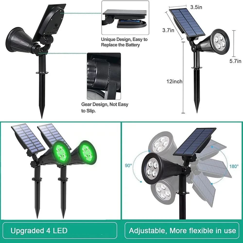 7LEDs Solar Spot Lights Brightness Adjustable,IP65 Waterproof Floor Mounted Lawn Lamp,for Landscape,Courtyard,Garden Decoration