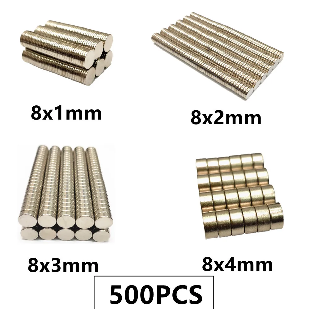 

500PCS/LOT NdFeB Magnet 8*1 8*2 8*3 8*4 N35 Disc MAGNET 8x1 8x2 8x3 8x4 Round Magnetic Speaker Neodymium Magnets 8mm x 1mm 2mm