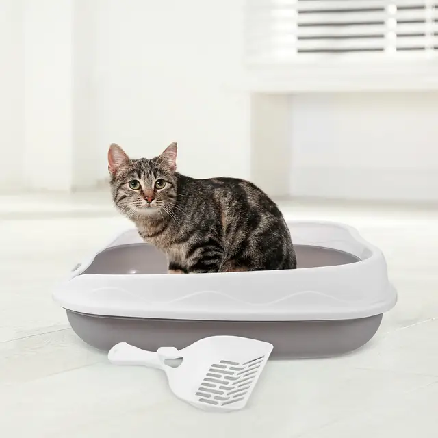 Large Top Entry Cat Litter Box Semi Enclosed Sand Pan Spacious Kitten Basin Open Design Easy Pet Toilet For Animals 4