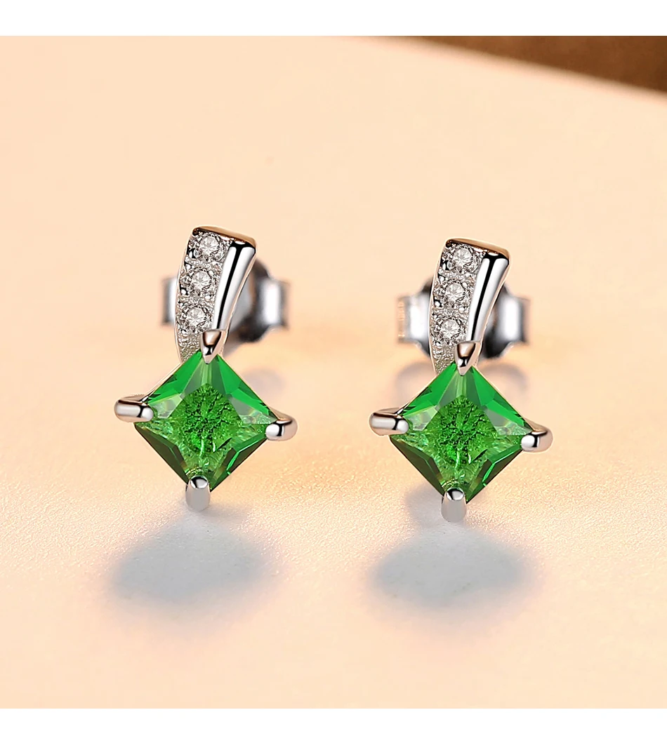 Simpatici orecchini quadrati in argento sterling con smeraldi per donne, zirconi cubici di alta qualità, eleganti da sposa_voghion.com