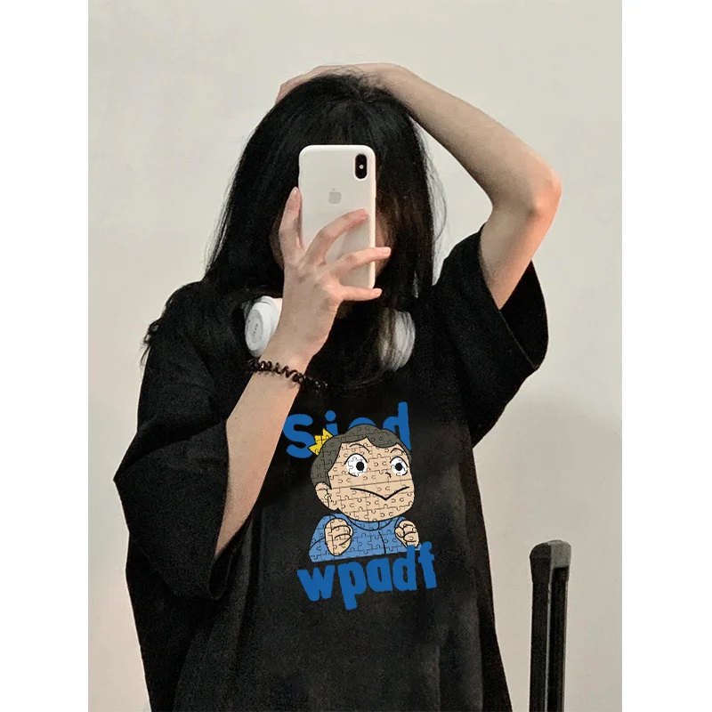 

Oversize Drop-shoulder Short-sleeved T-shirt For Women Loose Top Summer 2023 New Loose Design Cartoon Print Top
