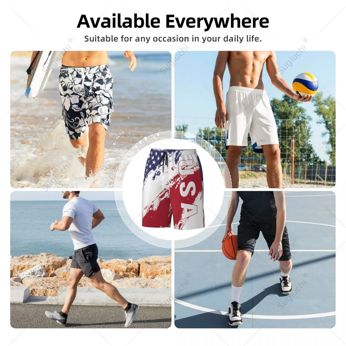 Men's United States USA America Flag Beach Pants Board Shorts Surfing Boys Soccer Cycling Swimwear Running Polyester 5