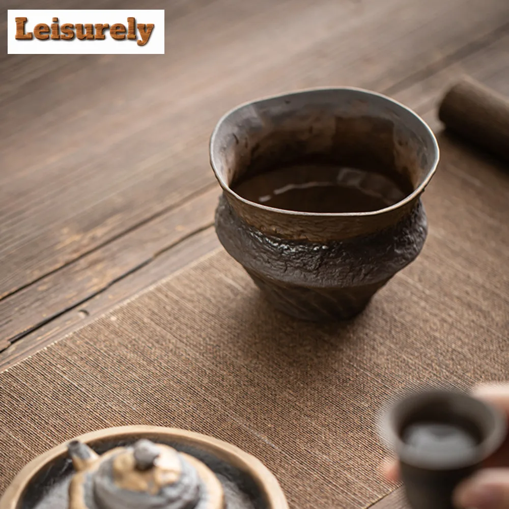 60ml Retro Gilded Iron Glaze Jianshui Zen Rough Pottery Tea Washing Basin Writing-brush Washer Chaxi Chinese Tea Set Collection