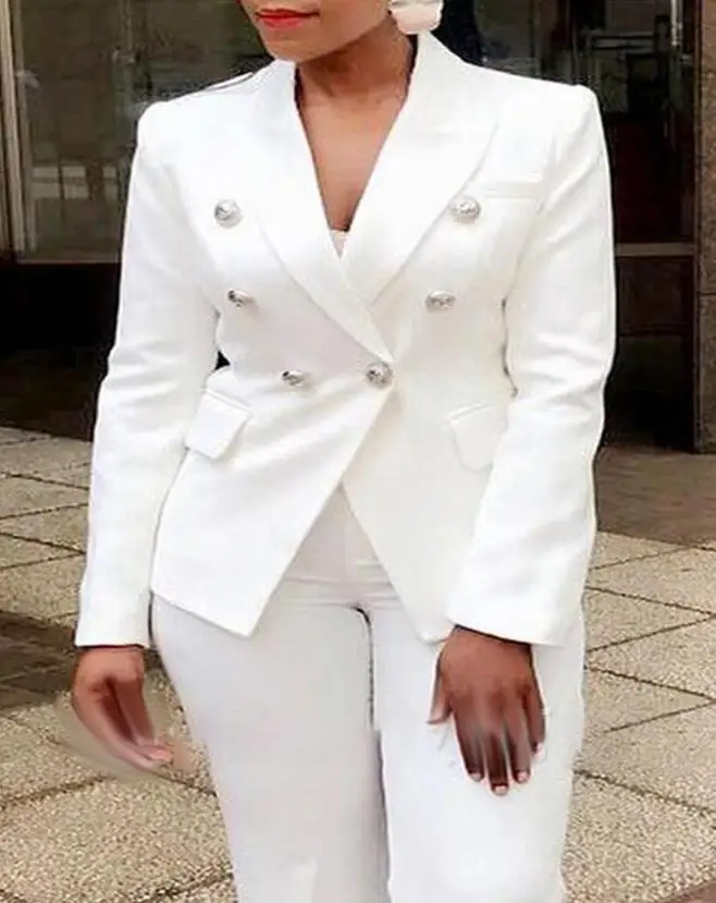 2023 Fashionable New Women's Dress Plain Color Commuter Oversized Long-Sleeved Double-Breasted Suit Pants Suit