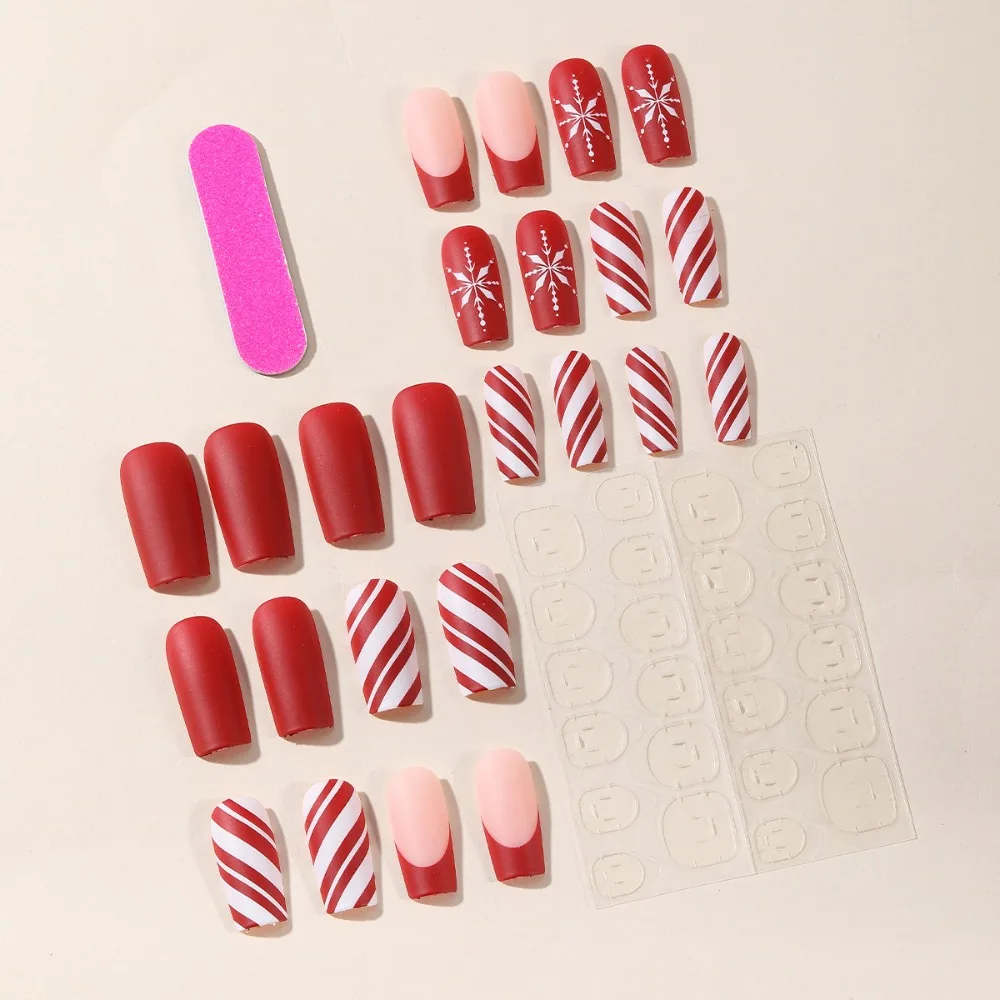 Detachable Wearable Manicure Christmas French Fake Nails Square Head Full Cover Press on Nails Ballerina False Nail Girl