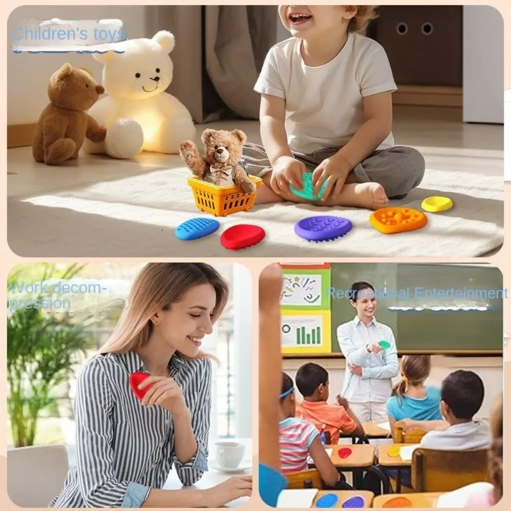 6pcs/set Textured Soft Worry Stone Fidget Silicone Relaxing Children Sensory Stone No Noise Creative Textured Worry Rocks