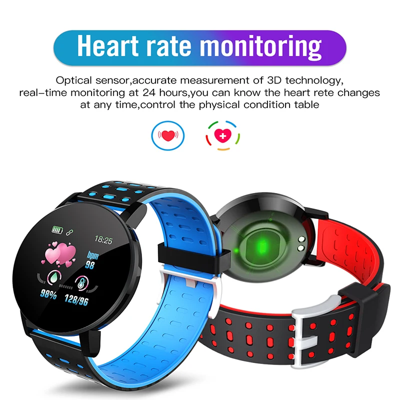 119Plus Fitness Smart Bracelet Heart Rate Blood Pressure Monitoring Waterproof Sport Fitness Tracker Smart Watch For Android Ios