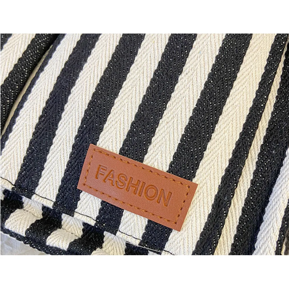 Popular striped canvas 2024 new commuter large capacity casual fashion personalized hand-held crossbody tote women's bag_voghion.com