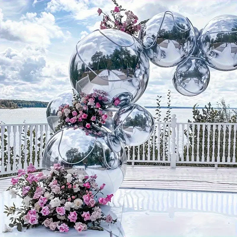 10–70 Zoll silberne runde Luftballons 4D großer Silber Gold Heliumballon DIY für Geburtstag Babyparty Hochzeit Brautparty Dekor Glob