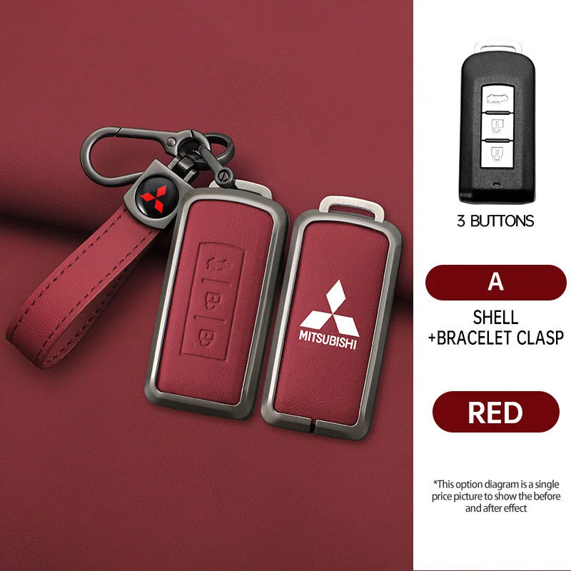 Leather Car Remote Key Case for Mitsubishi ASX LANCER Pajero Sport Outlander Eclipse Cross Keychain Full Cover Shell Accessories key case cover key case car key shell