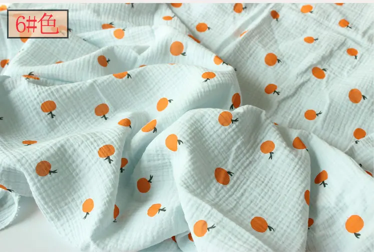 135x50cm Neue Kleine Orange Baumwolle Crepe Blase Gaze Doppel Schicht Gaze Hause Tragen Mutterschaft Tragen Stoff Pyjamas nähen Tuch – Detail 9
