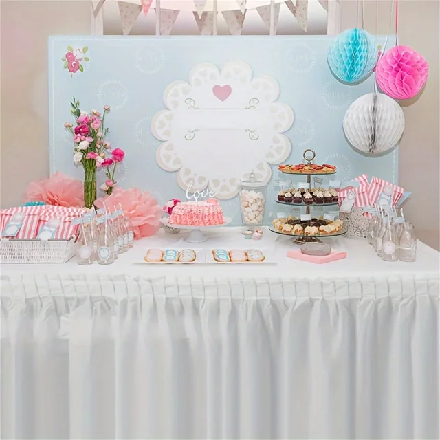 Tablecloth Set Disposable Solid Color Table Cover Table Skirts Rectangular Paper Table Covers With Long Skirting For Party 3