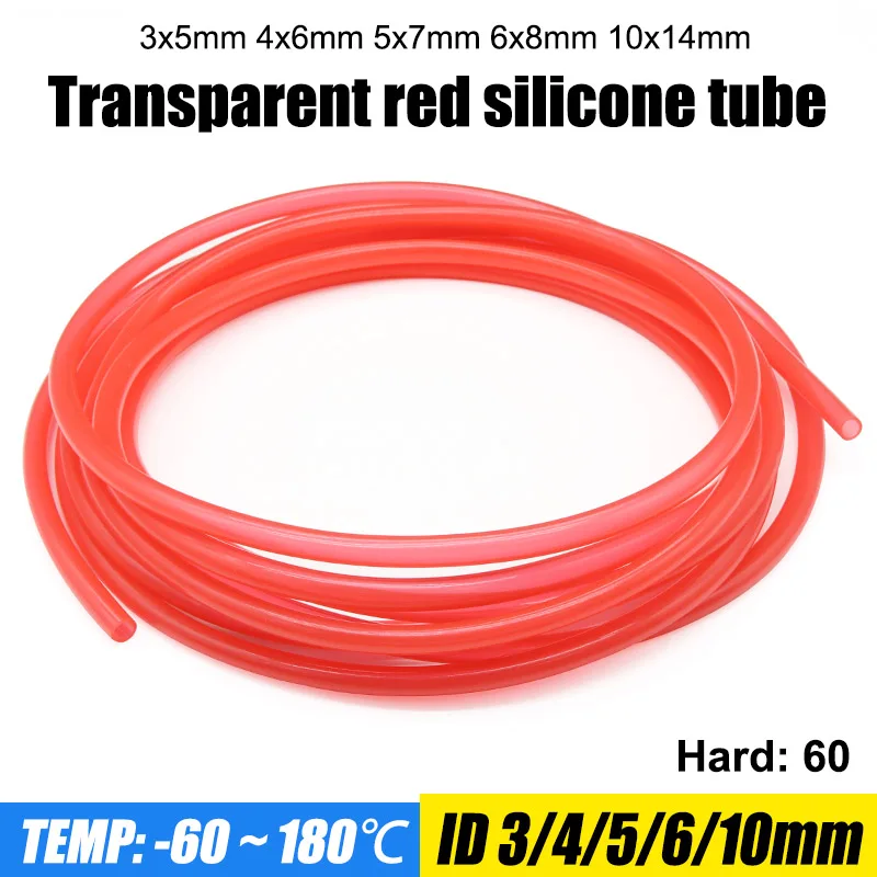 

1Meter ID 3 4 5 6 10mm Food Grade Transparent Red Silicone Rubber Tube Hose Tasteless Flexible High Temperature Resistant