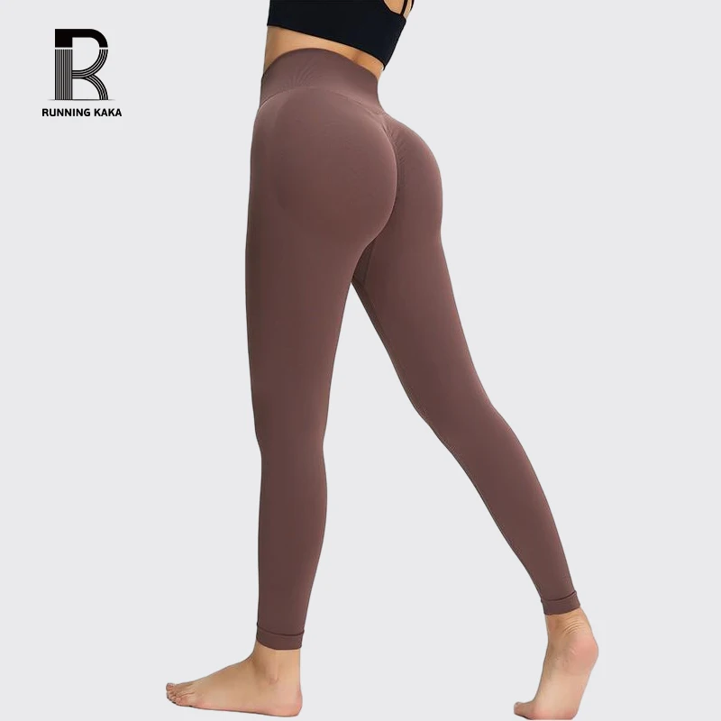 Бег kaka женские фитнесы с высокой талией подтягивающие бедра медовые персиковые плотные Бесшовные штаны для бега йоги