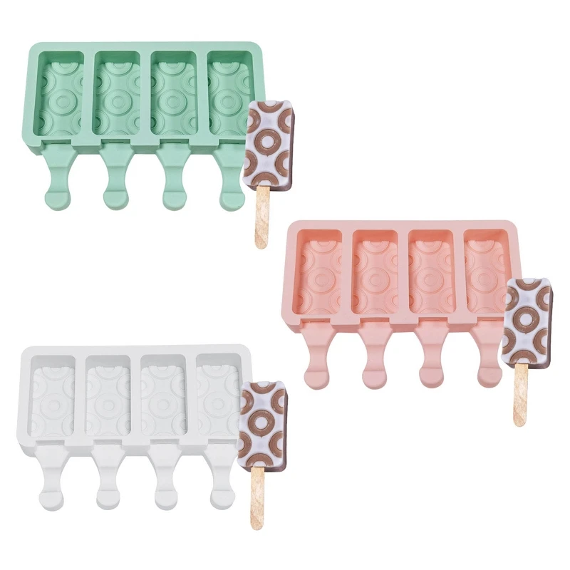 

4 Cell Circle Pattern Popsicles Mold Non-stick Silicone Ice Cream Molds Homemade M76D
