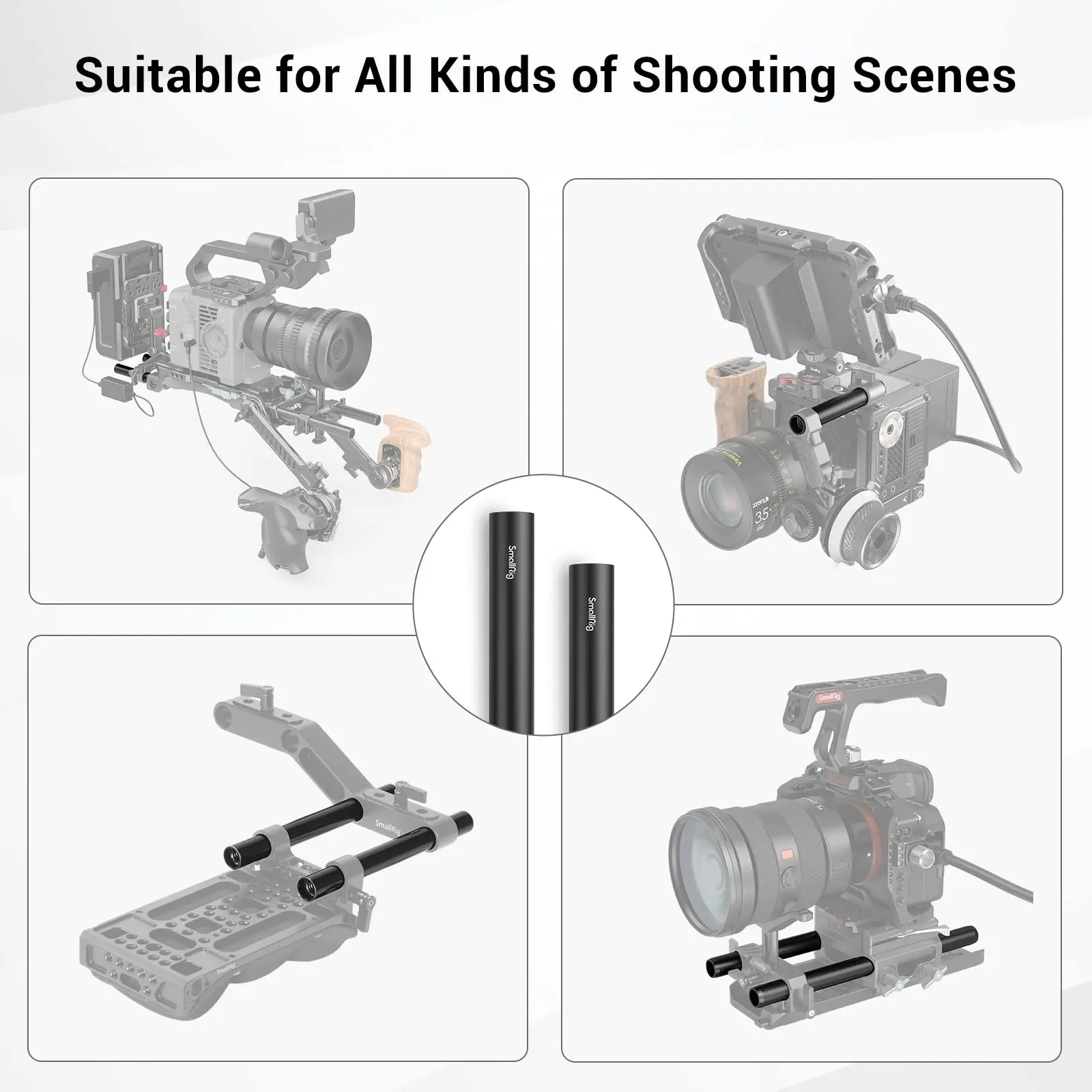 Aluminum Alloy 15mm Rod Camera Rail Rod 10/15/20cm 4/6/8Inch 2 Pcs Set for DSLR